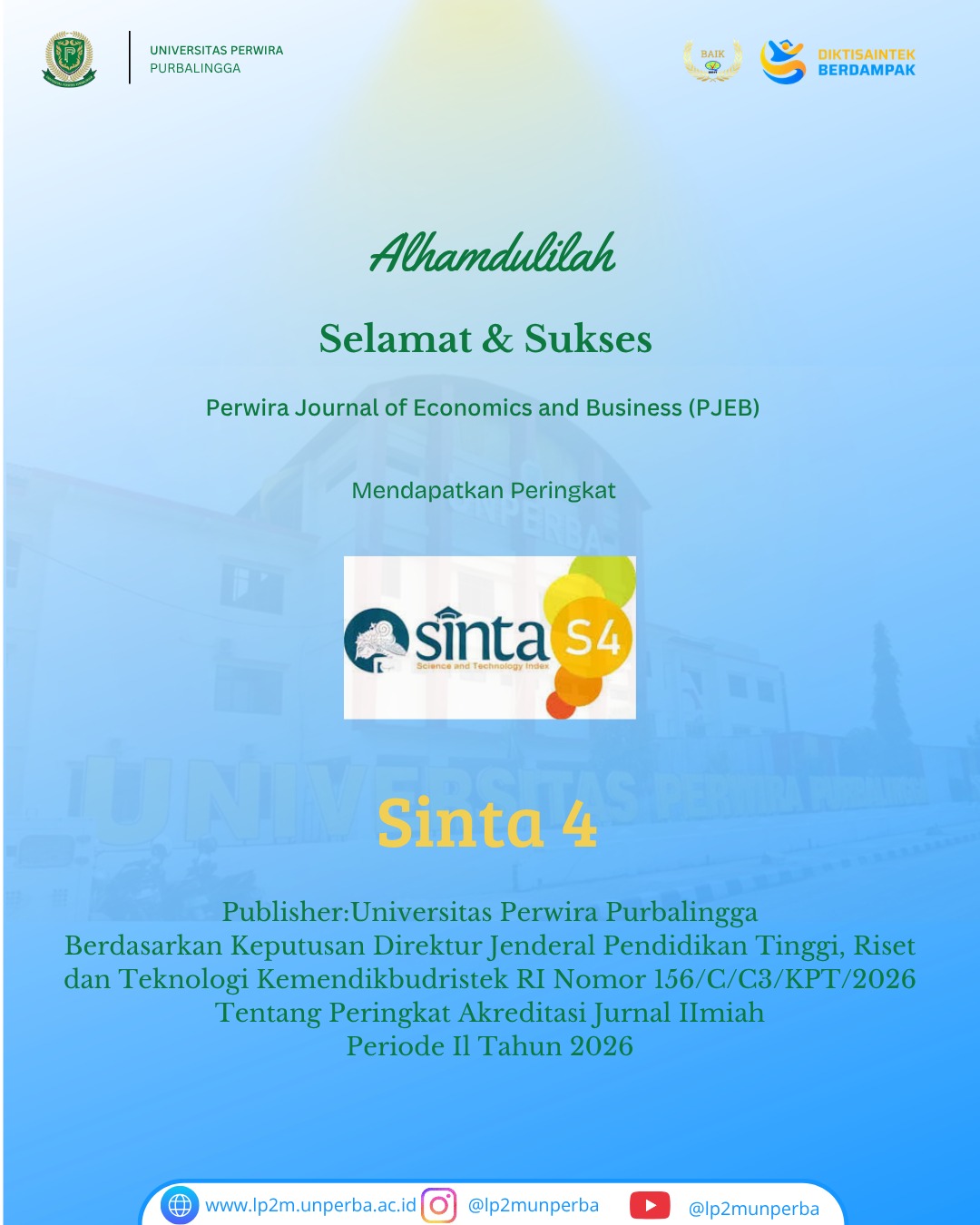 Jurnal PJEB Universitas Perwira Purbalingga Raih Peringkat SINTA 4